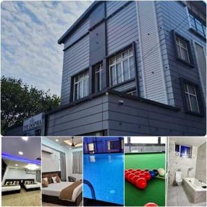 a collage of pictures of a house with a pool table at The Inspira Hotel Haridwar in Haridwār