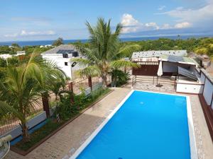 a pool on the balcony of a house with palm trees at MiMi24 in Mahajanga