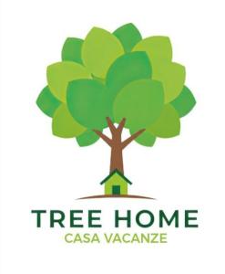 Salerno Airport - Aeroporto di SalernoTree home的一个以树和房子为图案的树屋标志。