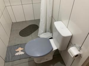 ein kleines Badezimmer mit Toilette und Dusche in der Unterkunft 103-Quarto Pousada HG in Vila Nova do Sul