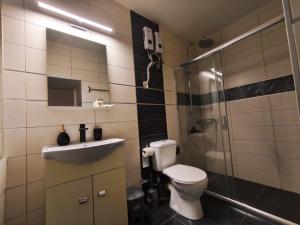 a bathroom with a toilet and a sink and a shower at peramalux in Ioannina