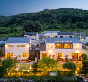 an aerial view of a home at night at 경기도 양평군 강남로714-14 미니조식무료서비스 in Yangpyeong