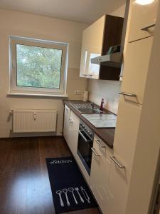 a small kitchen with a sink and a stove at Daios in Wathlingen