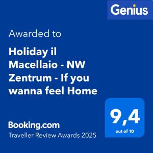 Certifikát, hodnocení, plakát nebo jiný dokument vystavený v ubytování Holiday il Macellaio - Cosy Apartment - Neustadt Zentrum