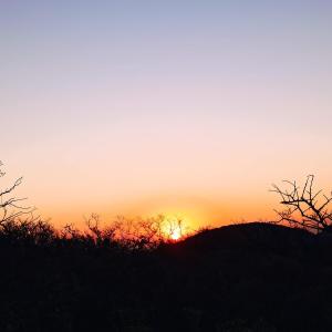 einen Sonnenuntergang auf einem Hügel mit Bäumen in der Unterkunft Tintitacos in Los Hornillos