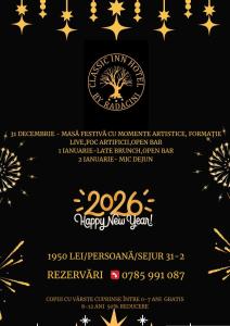 un poster per una festa con fuochi d'artificio e un certificato di Classic Inn Hotel by Radacini a Braşov