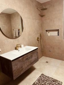 ein Badezimmer mit Waschbecken und Spiegel in der Unterkunft Villa Elmiso Sarajevo in Sarajevo