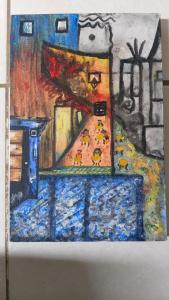 un dipinto di una cucina con cibo su un tavolo di House Ana's a Vespasiano