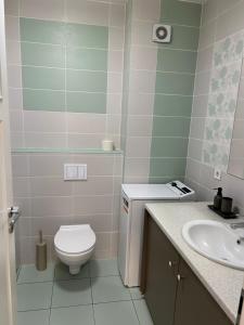 a bathroom with a toilet and a sink at Cozy Appartament in Floreşti