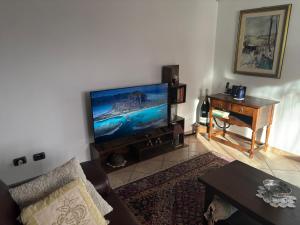 een woonkamer met een grote flatscreen-tv bij Fusero1 relax vero borgata fusero 20 giaveno in Coazze
