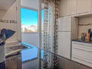 Il comprend une cuisine équipée d'un évier et d'un réfrigérateur. dans l'établissement Le 19 Lavigne - Parking, à Saint-Martin-dʼHères