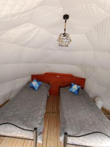 Puerto BertrandDomos Las Lengas Ch的帐篷里有两张床的房间