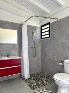 a bathroom with a shower and a toilet at D O M A I N E - D E - L' A N S E - P I S T O L E T - Proche Grande Vigie, Vue Unique in Anse-Bertrand