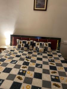 una camera con letto e trapunta a scacchi di Atulyam villa near Lucknow junction a Lucknow
