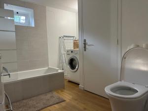 een badkamer met toilet en wasmachine bij Rez-de-jardin cozy in Houilles +6 foto's