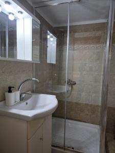 a bathroom with a sink and a shower at Searea House in Perea +10 photos