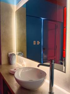 a bathroom sink with a large white bowl on a counter at Hotel Windsor Mendoza in Mendoza