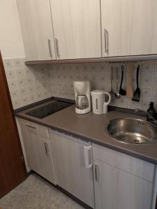 a kitchen counter top with a sink and a sink at Modernes Appartement - ruhig, zentrumsnah, abendsonnige Loggia in Bad Füssing