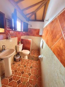 een badkamer met toilet en wastafel bij AQUI ESTOY BIEN in Barichara +39 foto's