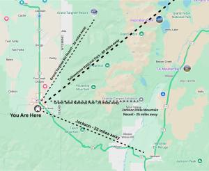een kaart van een wandelroute in de wildernis bij Teewinot Townhome in Victor +39 foto's