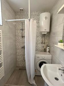 een badkamer met een wasmachine en een wastafel bij Apartment DUNJA Laktasi in Laktaši