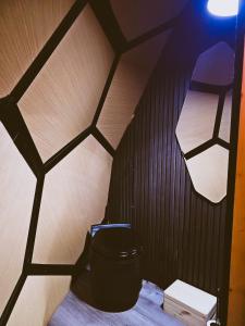 卡利克斯SKOG - Aurora Igloos Resort的房间一角，有一张马桶和一把椅子。