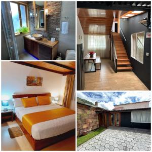 een collage van foto's van een slaapkamer en een huis bij Casa Verde Descanso 1 in Baños