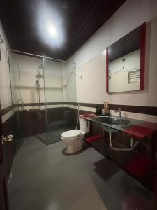 ein Badezimmer mit Toilette, Dusche und Waschbecken in der Unterkunft Orova Hotel in Ấp Phú Thọ + 49 Fotos