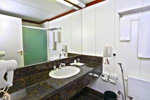 W łazience znajduje się umywalka i lustro. w obiekcie Boulevard Plaza w mieście Belo Horizonte
