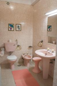 een badkamer met een roze toilet en een wastafel bij Burgo's House in Porto +20 foto's