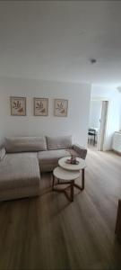 ein Wohnzimmer mit einer Couch und einem Couchtisch in der Unterkunft Merci Sweet Home in Niestetal