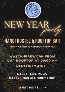 ein Flyer für eine Silvesterparty mit einem Neujahrsschild in der Unterkunft Hanoi Hostel & Rooftop Bar in Hanoi