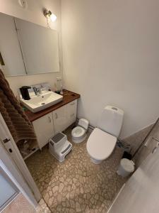 a bathroom with a white toilet and a sink at 120 m2 newly renovated apartment in Copenhagen