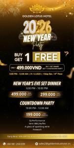 岘港Golden Lotus Hotel Da Nang - Rooftop Bar Sea View的一张新年派对传单，附带海报