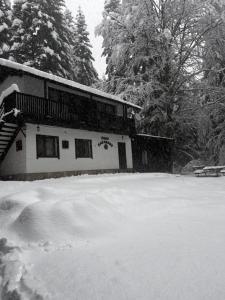 een huis bedekt met sneeuw voor een tuin bij Вила Еделвайс in Dobrinishte