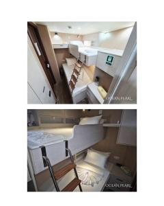 two pictures of a small room with a bed and a chair at Ocean Pearl in Filitheyo