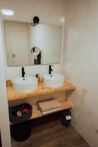 een badkamer met twee wastafels en een spiegel bij Ancien Cloître rénové - Hyper centre - T2 de 50m2 in Mont-de-Marsan