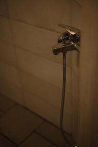 eine Dusche im Bad mit Duschkopf in der Unterkunft SternesVillage, Middle Ground Floor in Stérnai