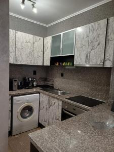 una cucina con lavello e lavatrice di Къща за гости Форест 58 a Vasil Levski Altre 22 foto