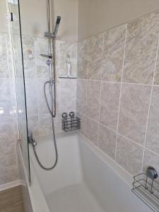 ein Badezimmer mit Dusche und Badewanne in der Unterkunft Petit jardin suspendu in Petite Île