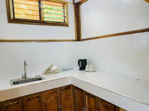 a kitchen counter with a sink and a window at The Tribe Apartment in Port Barton