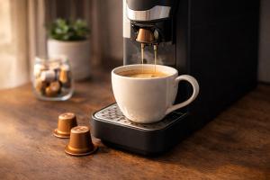 Kaffe- og tefaciliteter på Moderne Ferienwohnung im Herzen von Wolfurt + 14 billeder