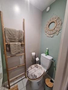 a bathroom with a toilet and a mirror at Pause tropicale in Le Diamant +5 photos