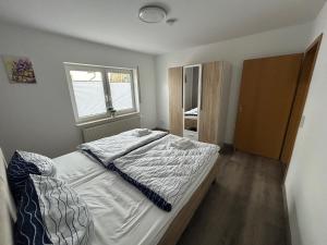 een slaapkamer met een bed en een raam bij Ferienwohnungen zur Elsa in Waldeck
