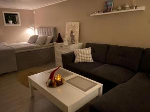 een woonkamer met een bank en een salontafel bij Accommodation in Falkenberg in Falkenberg