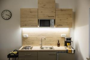 een keuken met een spoelbak en een magnetron bij Apartma Castrum Vini in Ajdovščina +8 foto's
