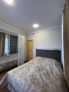 a bedroom with a large bed and a mirror at Дома в Дилижане in Dilijan