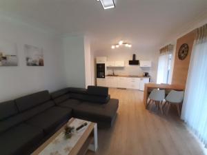 a living room with a couch and a table at Apartament w Czarnowąsach 3 in Opole