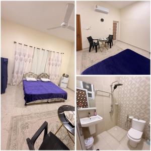 Mawāliḩmandegar guest house的卧室配有一张床和一间浴室的两张照片