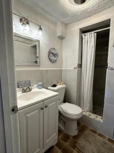 une salle de bains avec toilettes, lavabo et miroir dans l'établissement Come Chill on the Hill, à Nazareth